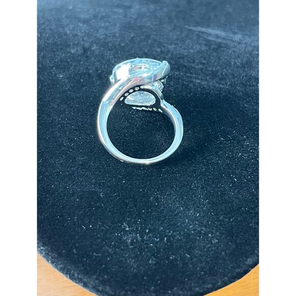 Statement Ring Large Round Cut CZ Silver Tone Swirl Size 8 Bling Glam - Picture 5 of 8